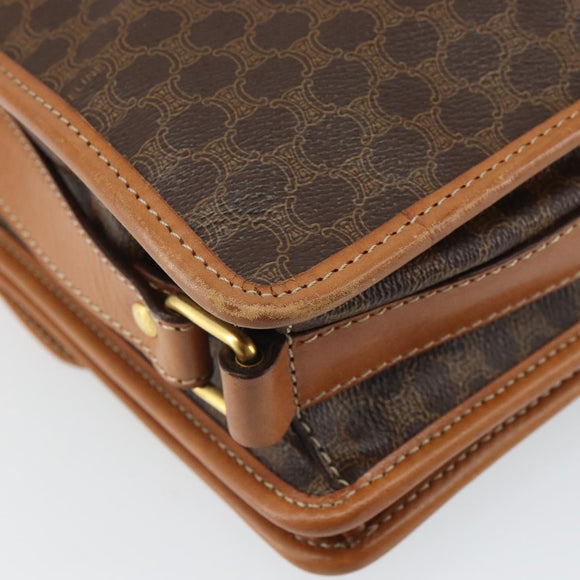 CELINE Macadam Canvas Shoulder Bag PVC Leather Brown Gold Auth 164024