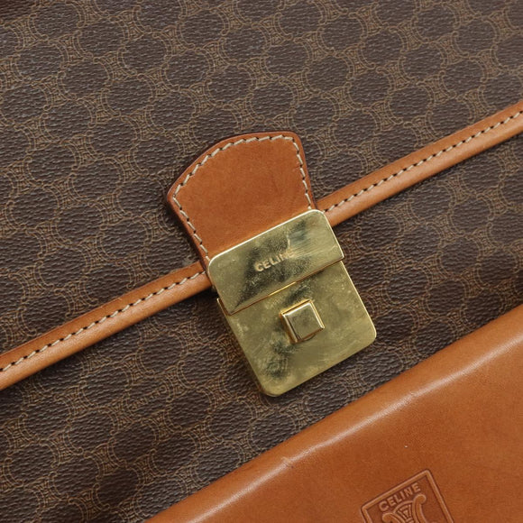 CELINE Macadam Canvas Shoulder Bag PVC Leather Brown Gold Auth 164024