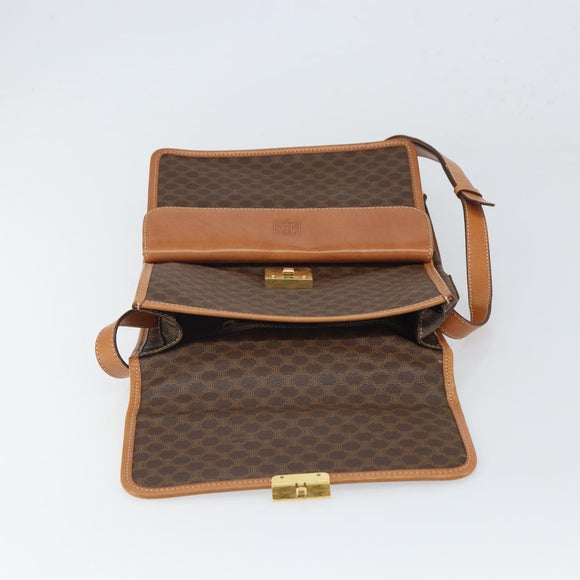 CELINE Macadam Canvas Shoulder Bag PVC Leather Brown Gold Auth 164024