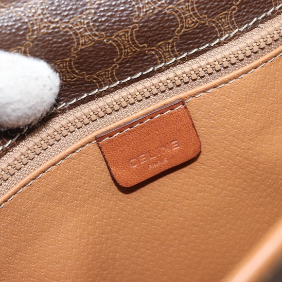 CELINE Macadam Canvas Shoulder Bag PVC Leather Brown Gold Auth 164024