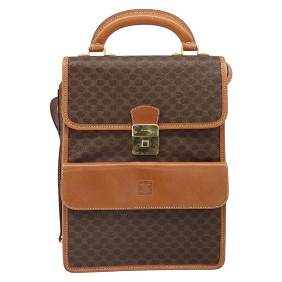 CELINE Macadam Canvas Shoulder Bag PVC Leather Brown Gold Auth 164024