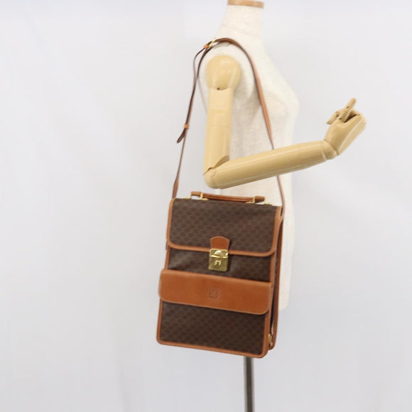 CELINE Macadam Canvas Shoulder Bag PVC Leather Brown Gold Auth 164024