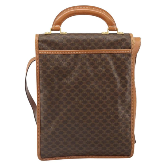 CELINE Macadam Canvas Shoulder Bag PVC Leather Brown Gold Auth 164024