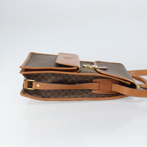 CELINE Macadam Canvas Shoulder Bag PVC Leather Brown Gold Auth 164024