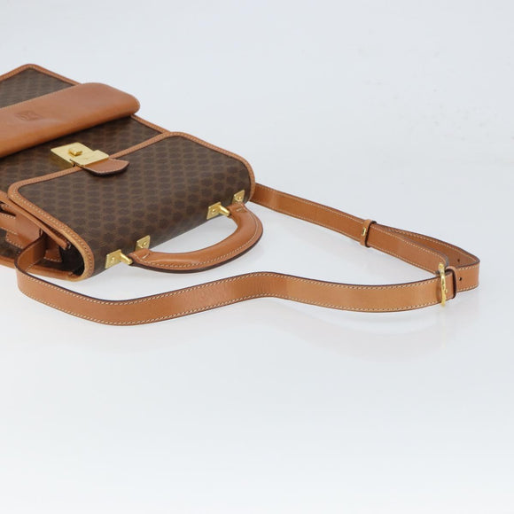 CELINE Macadam Canvas Shoulder Bag PVC Leather Brown Gold Auth 164024