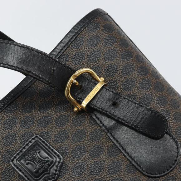CELINE Macadam Canvas Shoulder Bag PVC Leather Black Gold Auth 164025