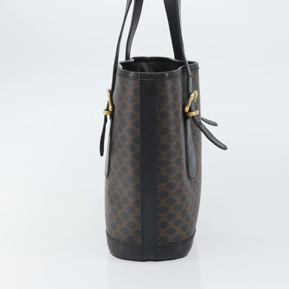 CELINE Macadam Canvas Shoulder Bag PVC Leather Black Gold Auth 164025