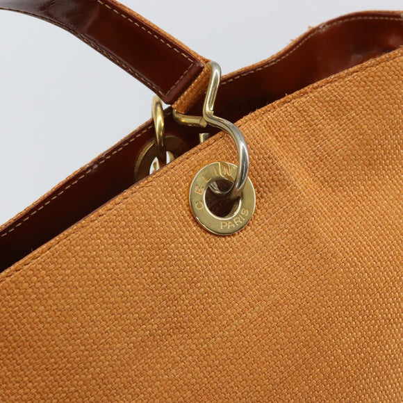 CELINE Shoulder Bag Nylon Orange Gold Auth 164026