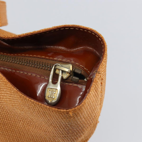 CELINE Shoulder Bag Nylon Orange Gold Auth 164026