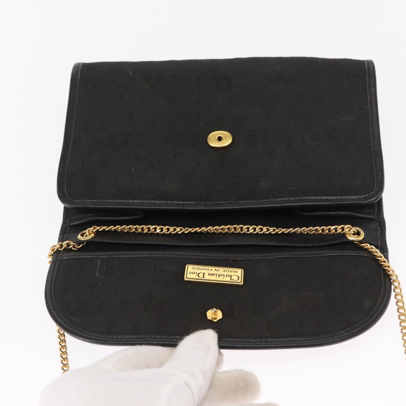 Christian Dior Honeycomb Canvas Chain Shoulder Bag Black Gold Auth 164031