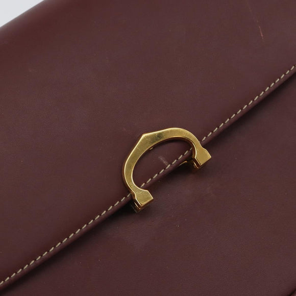 CARTIER Must Line Shoulder Bag Leather Bordeaux Gold Auth 164033