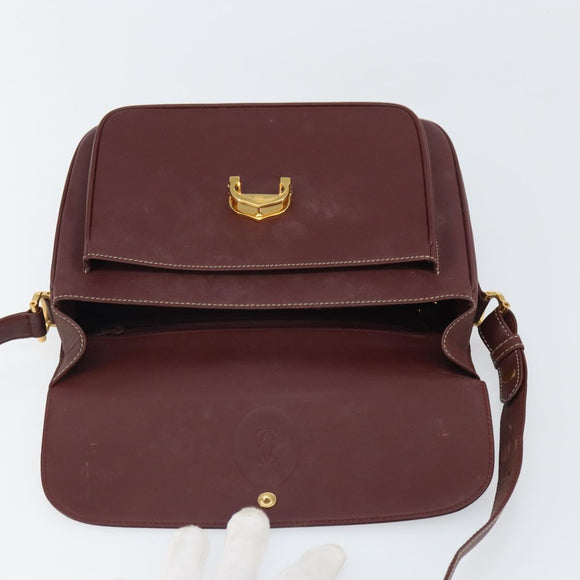CARTIER Must Line Shoulder Bag Leather Bordeaux Gold Auth 164033