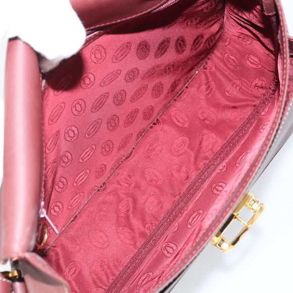 CARTIER Must Line Shoulder Bag Leather Bordeaux Gold Auth 164033