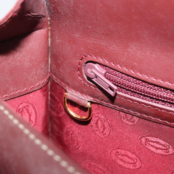 CARTIER Must Line Shoulder Bag Leather Bordeaux Gold Auth 164033