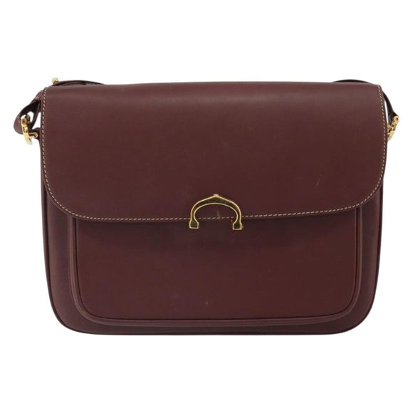 CARTIER Must Line Shoulder Bag Leather Bordeaux Gold Auth 164033