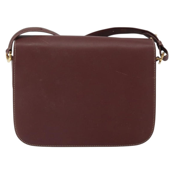 CARTIER Must Line Shoulder Bag Leather Bordeaux Gold Auth 164033