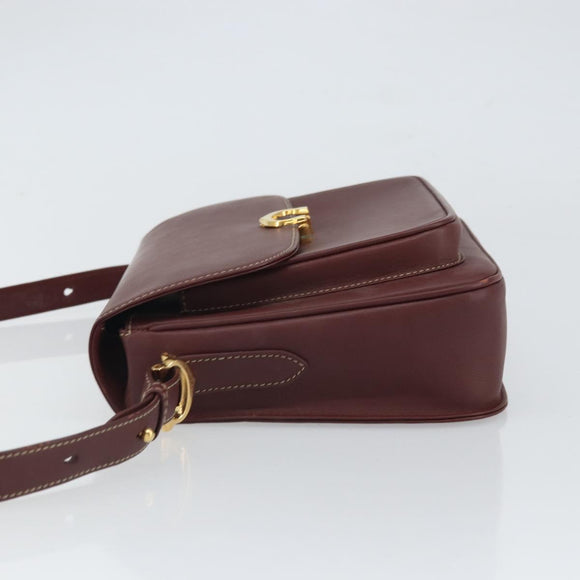 CARTIER Must Line Shoulder Bag Leather Bordeaux Gold Auth 164033