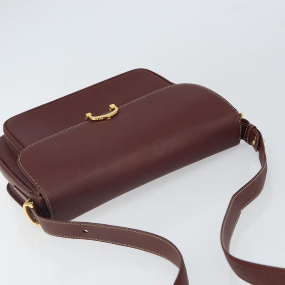 CARTIER Must Line Shoulder Bag Leather Bordeaux Gold Auth 164033