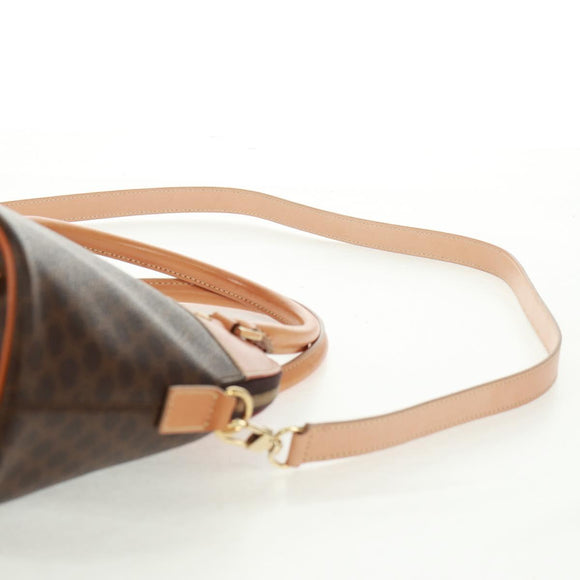 CELINE Macadam Canvas Hand Bag PVC Leather Brown Gold Auth 164047V