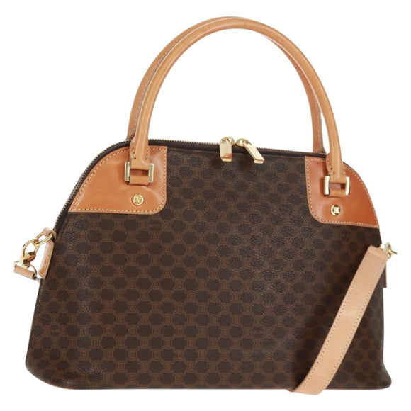 CELINE Macadam Canvas Hand Bag PVC Leather Brown Gold Auth 164047V