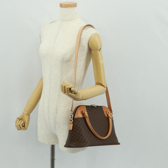 CELINE Macadam Canvas Hand Bag PVC Leather Brown Gold Auth 164047V