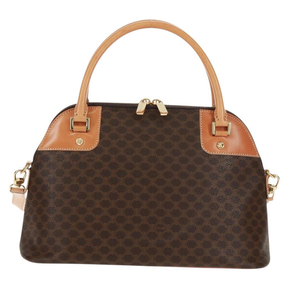 CELINE Macadam Canvas Hand Bag PVC Leather Brown Gold Auth 164047V