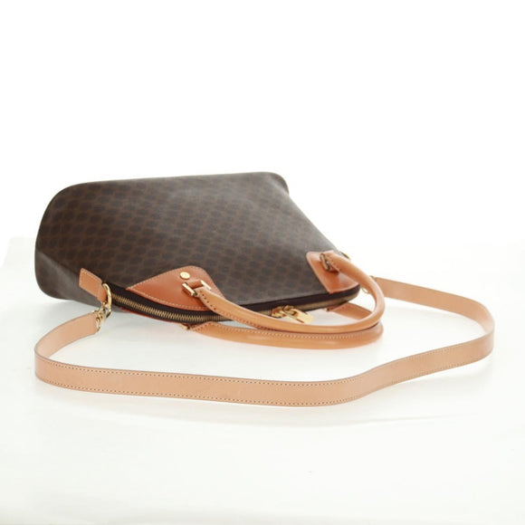 CELINE Macadam Canvas Hand Bag PVC Leather Brown Gold Auth 164047V
