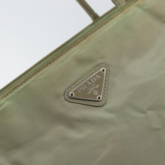 PRADA Hand Bag Nylon Khaki Silver Auth 164059