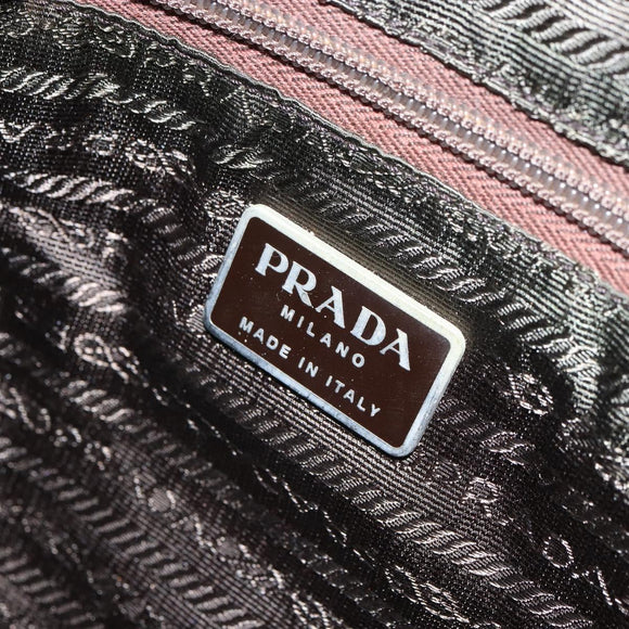 PRADA Hand Bag Nylon Khaki Silver Auth 164059