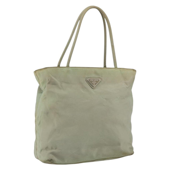 PRADA Hand Bag Nylon Khaki Silver Auth 164059