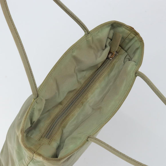PRADA Hand Bag Nylon Khaki Silver Auth 164059