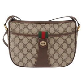 GUCCI GG Supreme Web Sherry Line Bag PVC Beige Gold 89 02 032 Auth 164062 - 0