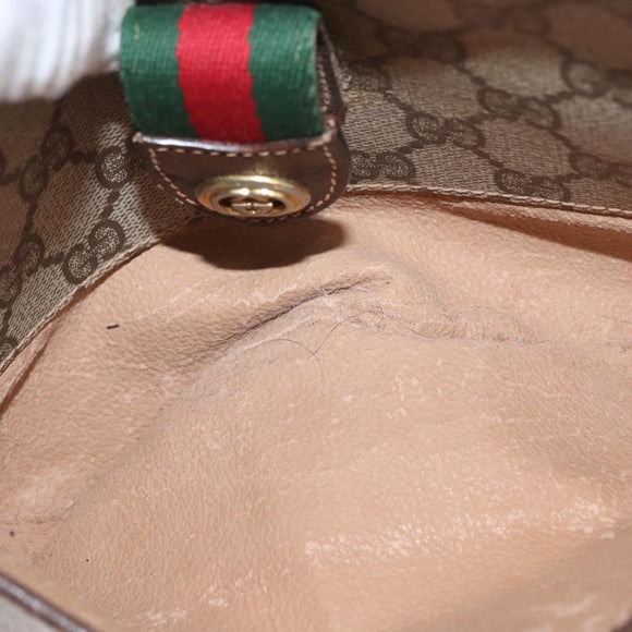 GUCCI GG Supreme Web Sherry Line Bag PVC Beige Gold 89 02 032 Auth 164062