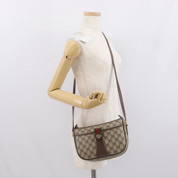 GUCCI GG Supreme Web Sherry Line Bag PVC Beige Gold 89 02 032 Auth 164062