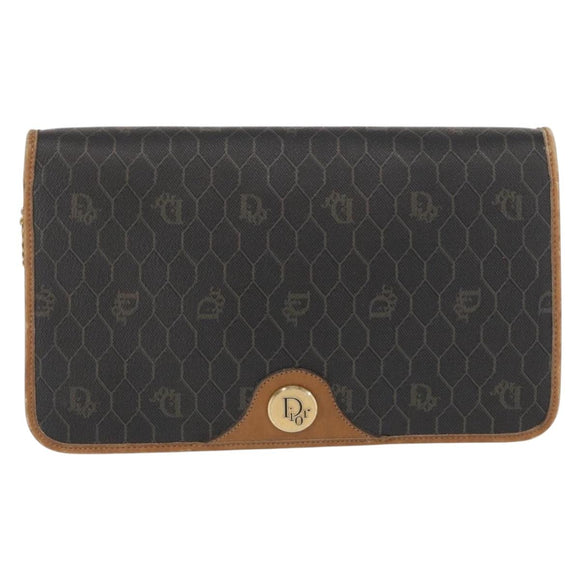 Christian Dior Honeycomb Canvas Chain Shoulder Bag PVC Gray Gold Auth 164065
