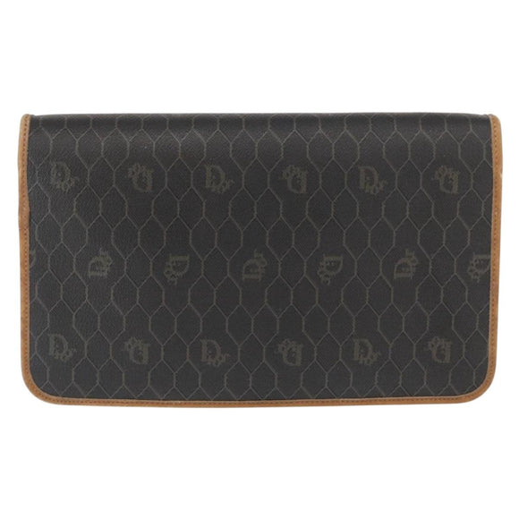 Christian Dior Honeycomb Canvas Chain Shoulder Bag PVC Gray Gold Auth 164065