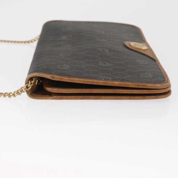 Christian Dior Honeycomb Canvas Chain Shoulder Bag PVC Gray Gold Auth 164065