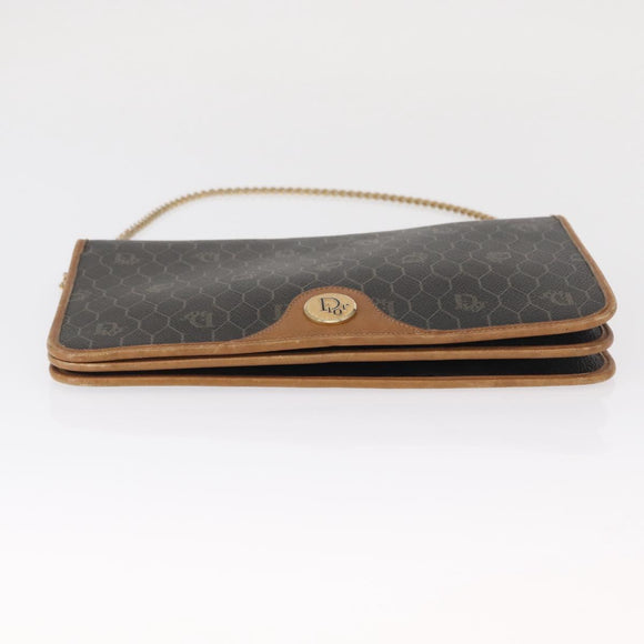 Christian Dior Honeycomb Canvas Chain Shoulder Bag PVC Gray Gold Auth 164065