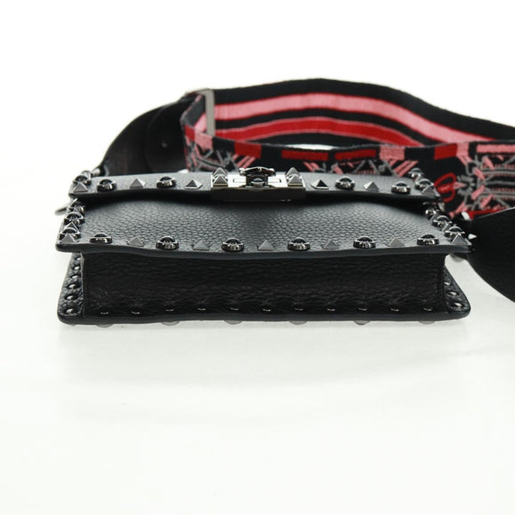 VALENTINO Rock Studs Shoulder Bag Leather Black Silver Auth 164070SAV