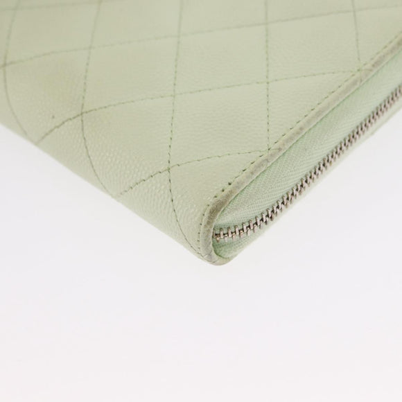 CHANEL Long Wallet Caviar Skin Green Gold CC Auth 164071A