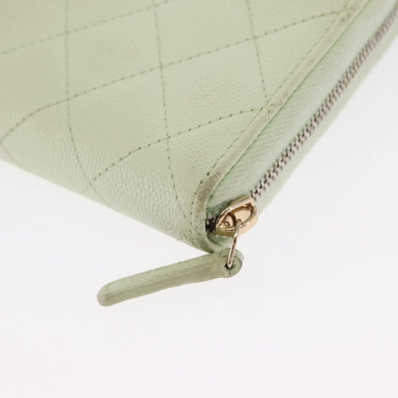 CHANEL Long Wallet Caviar Skin Green Gold CC Auth 164071A