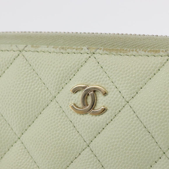 CHANEL Lange Geldbörse Kaviarleder Grün Gold CC Auth 164071A