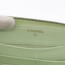 CHANEL Long Wallet Caviar Skin Green Gold CC Auth 164071A-19