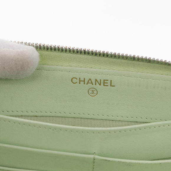 CHANEL Lange Geldbörse Kaviarleder Grün Gold CC Auth 164071A