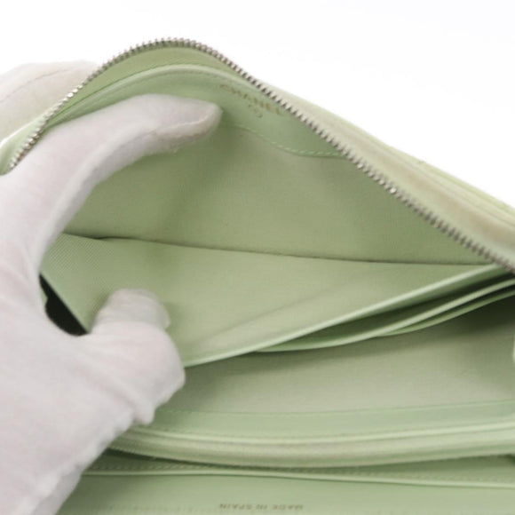 CHANEL Long Wallet Caviar Skin Green Gold CC Auth 164071A