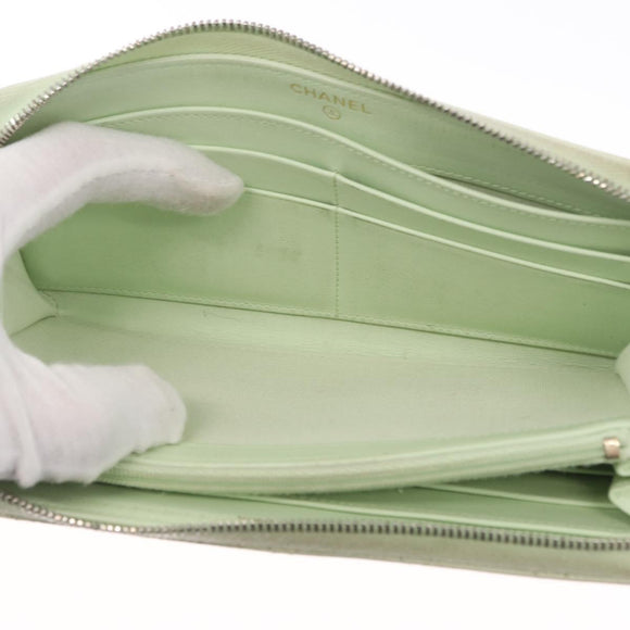CHANEL Long Wallet Caviar Skin Green Gold CC Auth 164071A