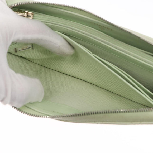 CHANEL Long Wallet Caviar Skin Green Gold CC Auth 164071A