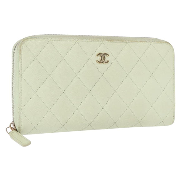 CHANEL Lange Geldbörse Kaviarleder Grün Gold CC Auth 164071A