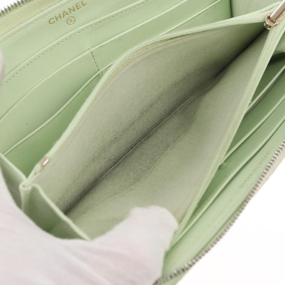 CHANEL Lange Geldbörse Kaviarleder Grün Gold CC Auth 164071A