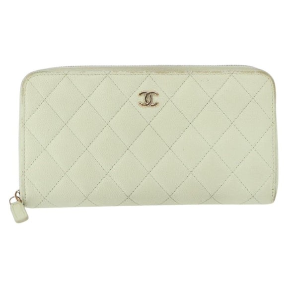 CHANEL Lange Geldbörse Kaviarleder Grün Gold CC Auth 164071A